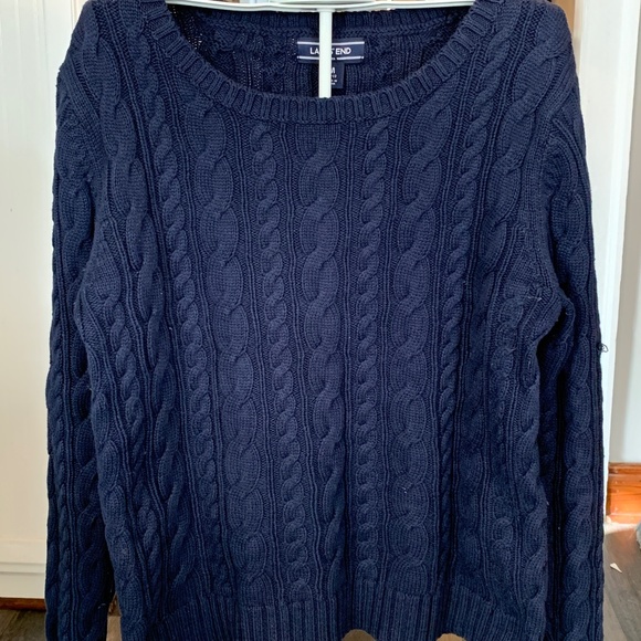 Lands End Cotton drifter wide neck cabled sweater. Worn‎ about 2x - Picture 1 of 5